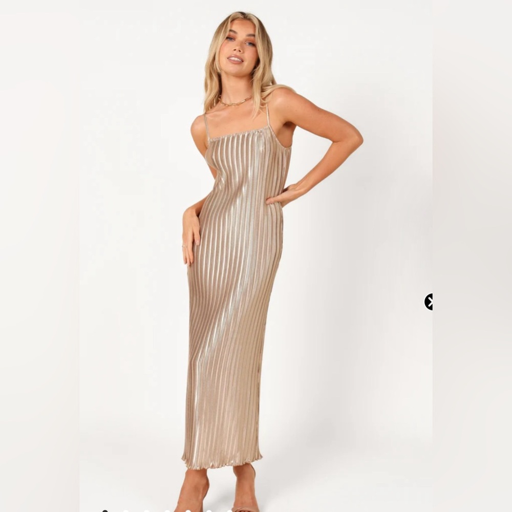 LIZA PLEATED MAXI DRESS - GOLD
